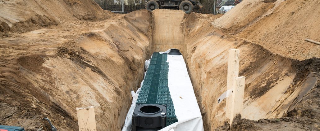 Meykopff Galabau Lübeck-Regenwassernutzung Rigolenversickerung offene Rigole